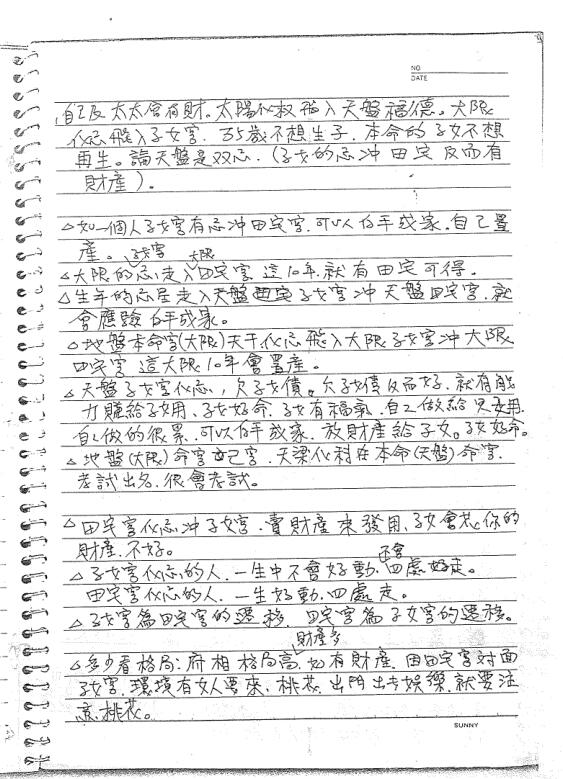 陳政男-親傳紫微斗數手抄筆記